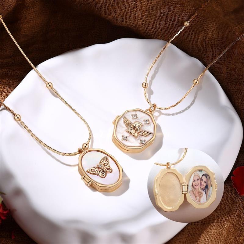 Heart Locket Necklace Photo - Personality Angel Locket Necklace with Photo