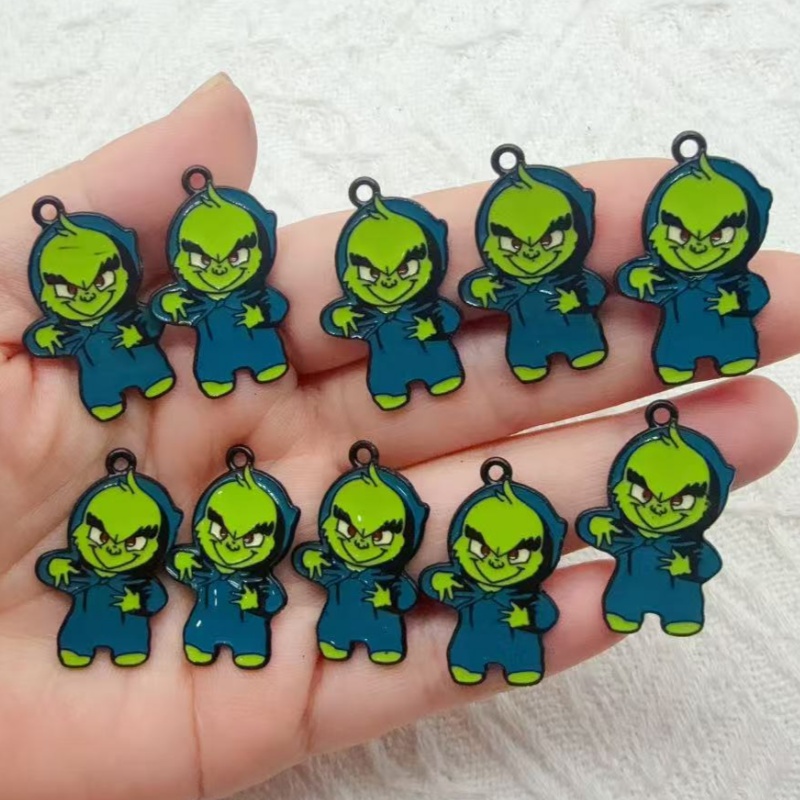 Earrings - 10pcs alloy drip oil cartoon Christmas