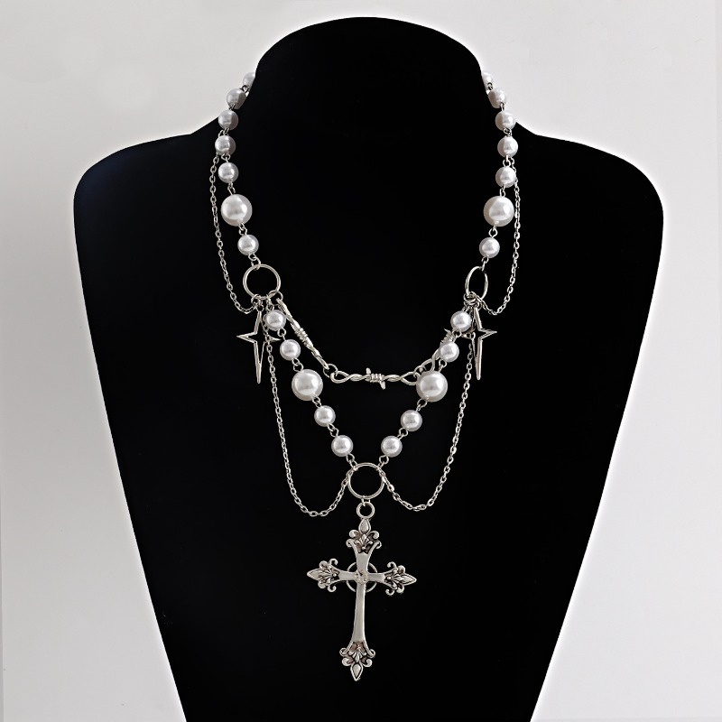 Punk Crosses Pendant Necklace  - Pearl Choker Necklace Vintage 评论和价格