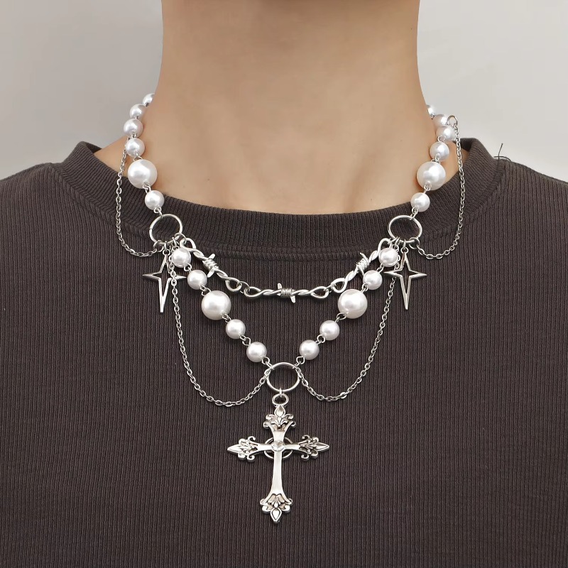 Punk Crosses Pendant Necklace  - Pearl Choker Necklace Vintage 评论和价格