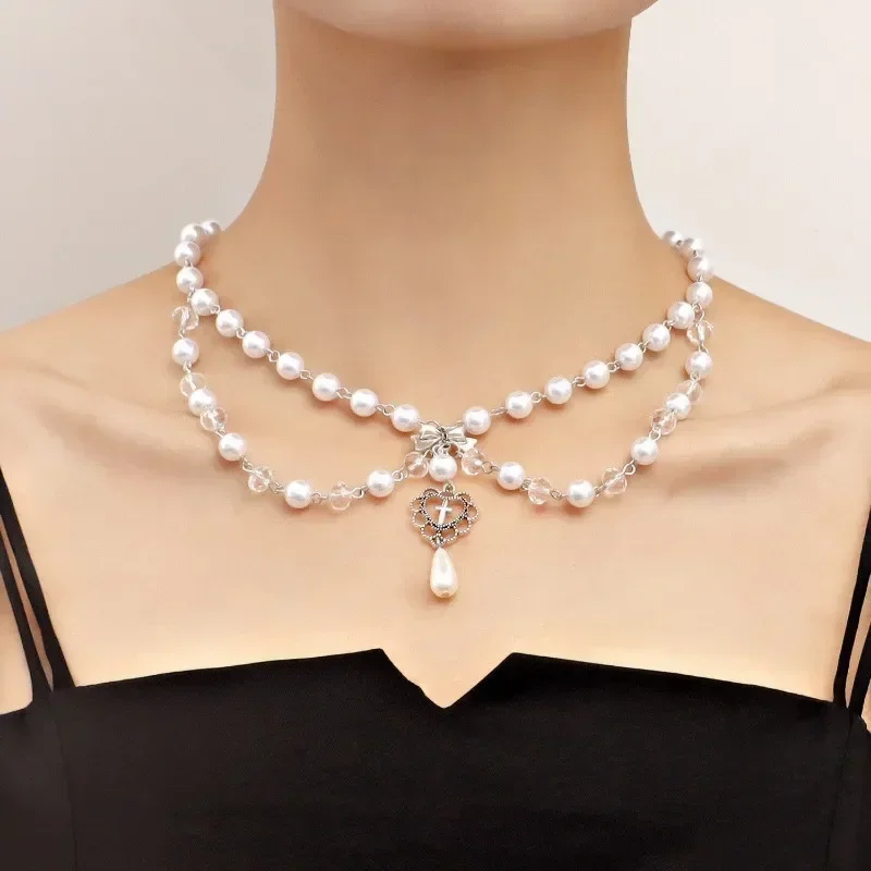 Punk Crosses Pendant Necklace  - Pearl Choker Necklace Vintage 评论和价格