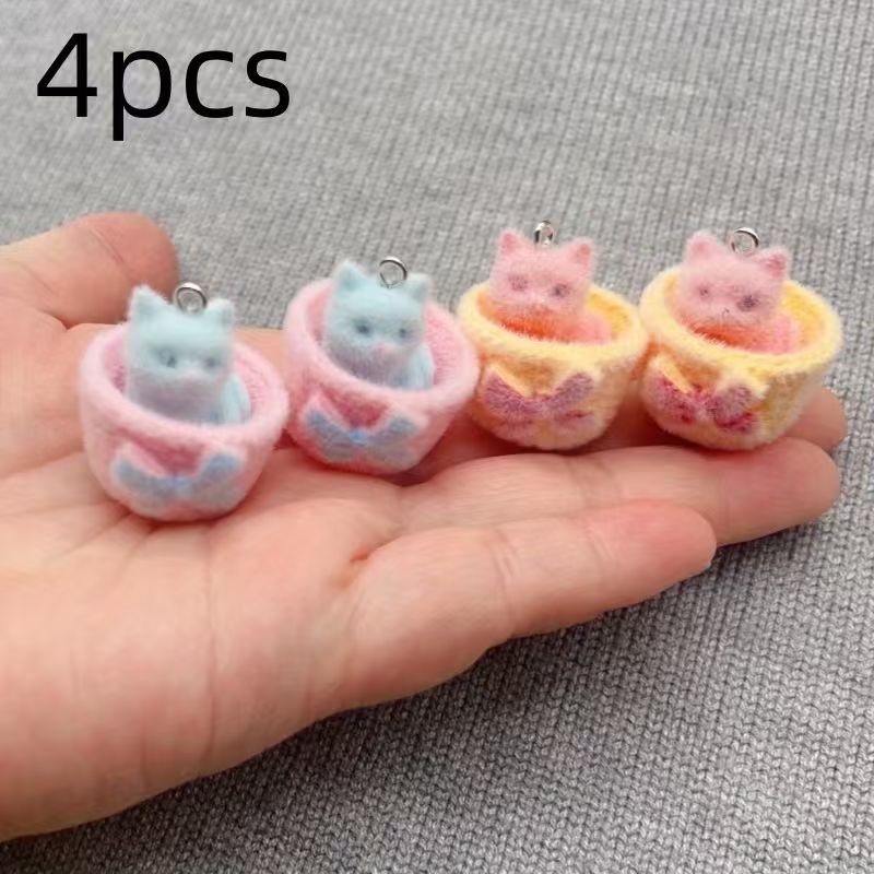 4pcs 3D plush resin cat pendan - Earrings 评论和价格