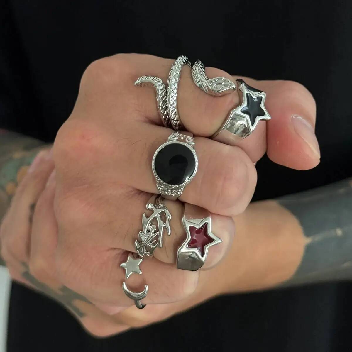 KunJoe 6Pcs New Goth Snake Ope - Vintage Punk Knuckle Rings Set 评论和价格