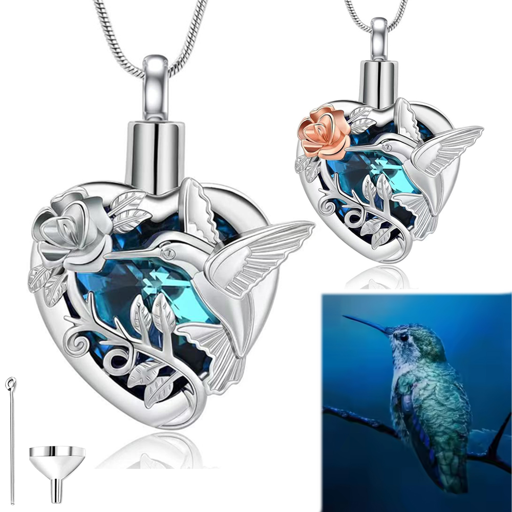 Hummingbird Heart Urn Locket N - Heart Locket Necklace Photo 评论和价格