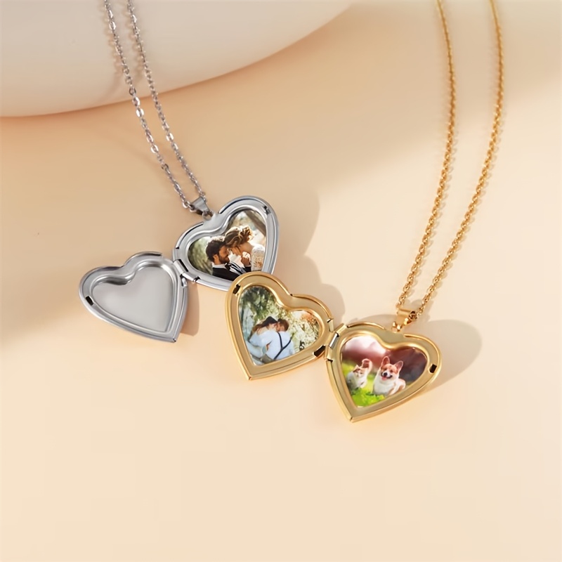 Personalized 1/2 Picture Heart - Heart Locket Necklace Photo 评论和价格