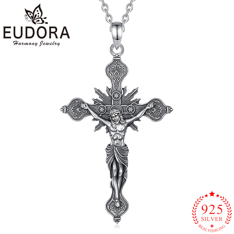 Eudora New Crucifix Cross Neck - 925 Sterling Silver Chain Necklace Men 评论和价格