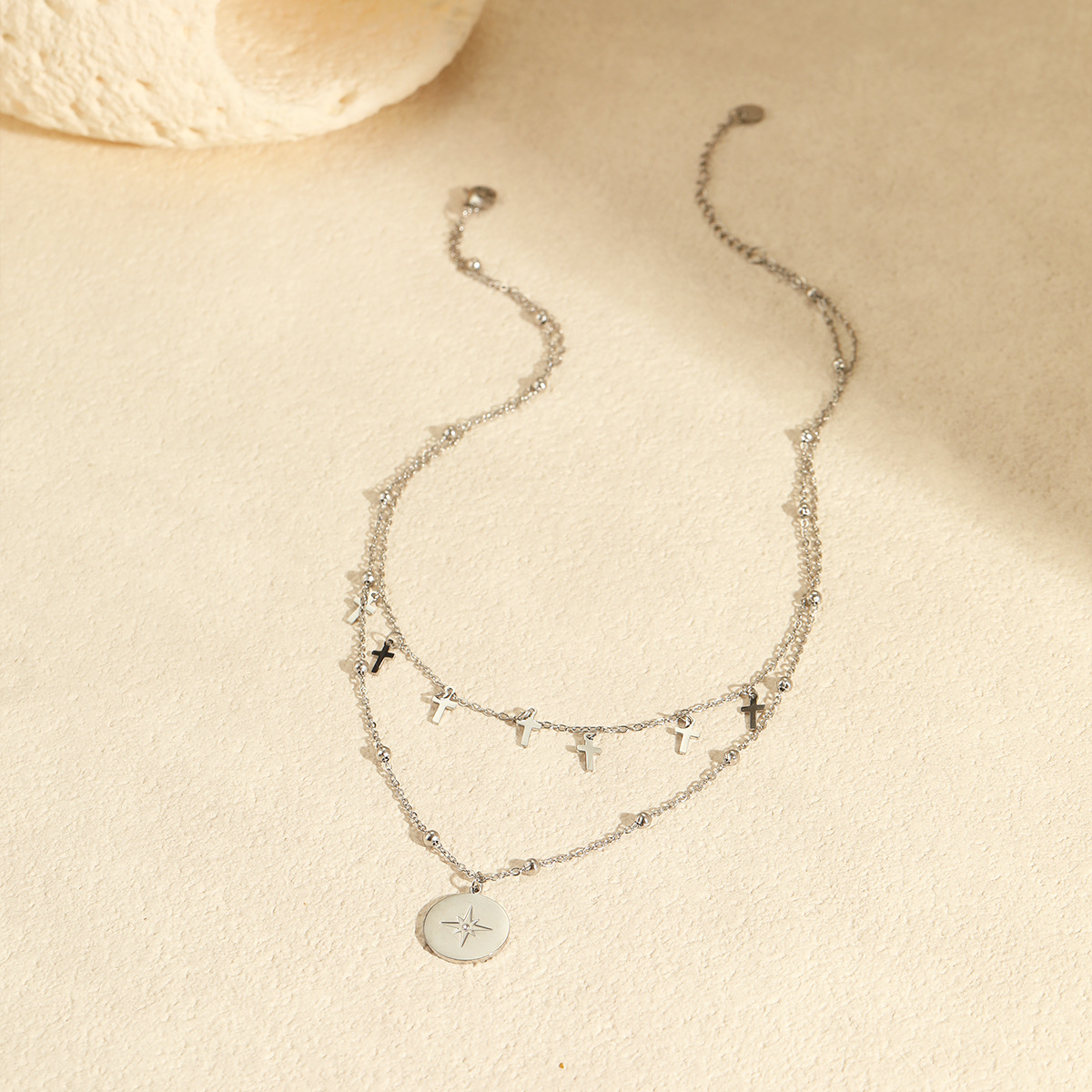 Vintage Double Layer Cross Nec - Layered Pendant Necklace Aesthetic 评论和价格