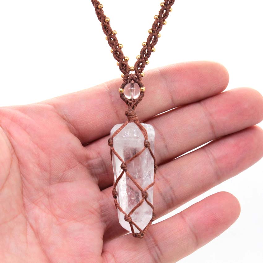 Crystal Quartz Macrame Braided - Crystal Pendant Necklace Natural Stone 评论和价格