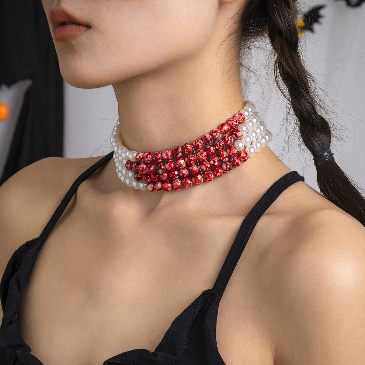 Multilayer Vintage Red Blood P - Pearl Choker Necklace Vintage 评论和价格