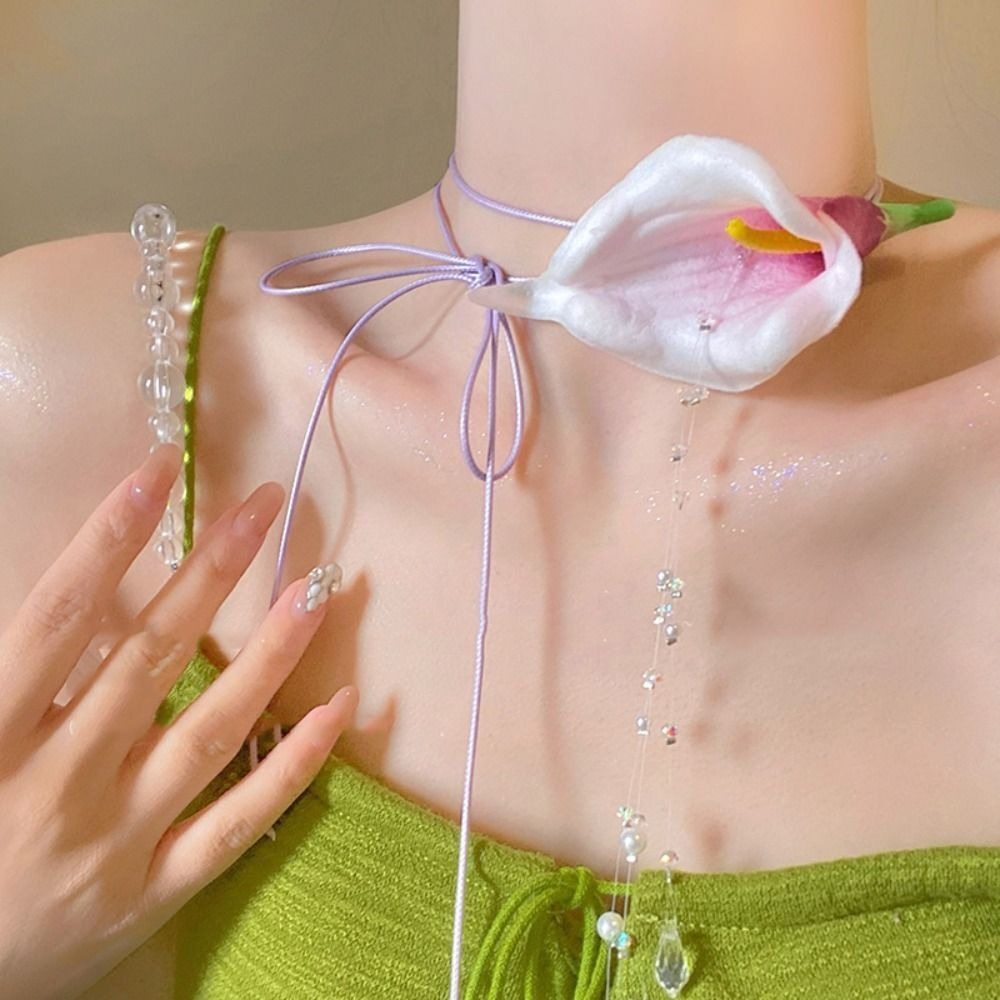 Fashion Exaggerated Calla Lily - Pearl Choker Necklace Vintage 评论和价格