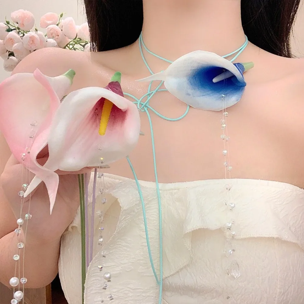Fashion Exaggerated Calla Lily - Pearl Choker Necklace Vintage 评论和价格