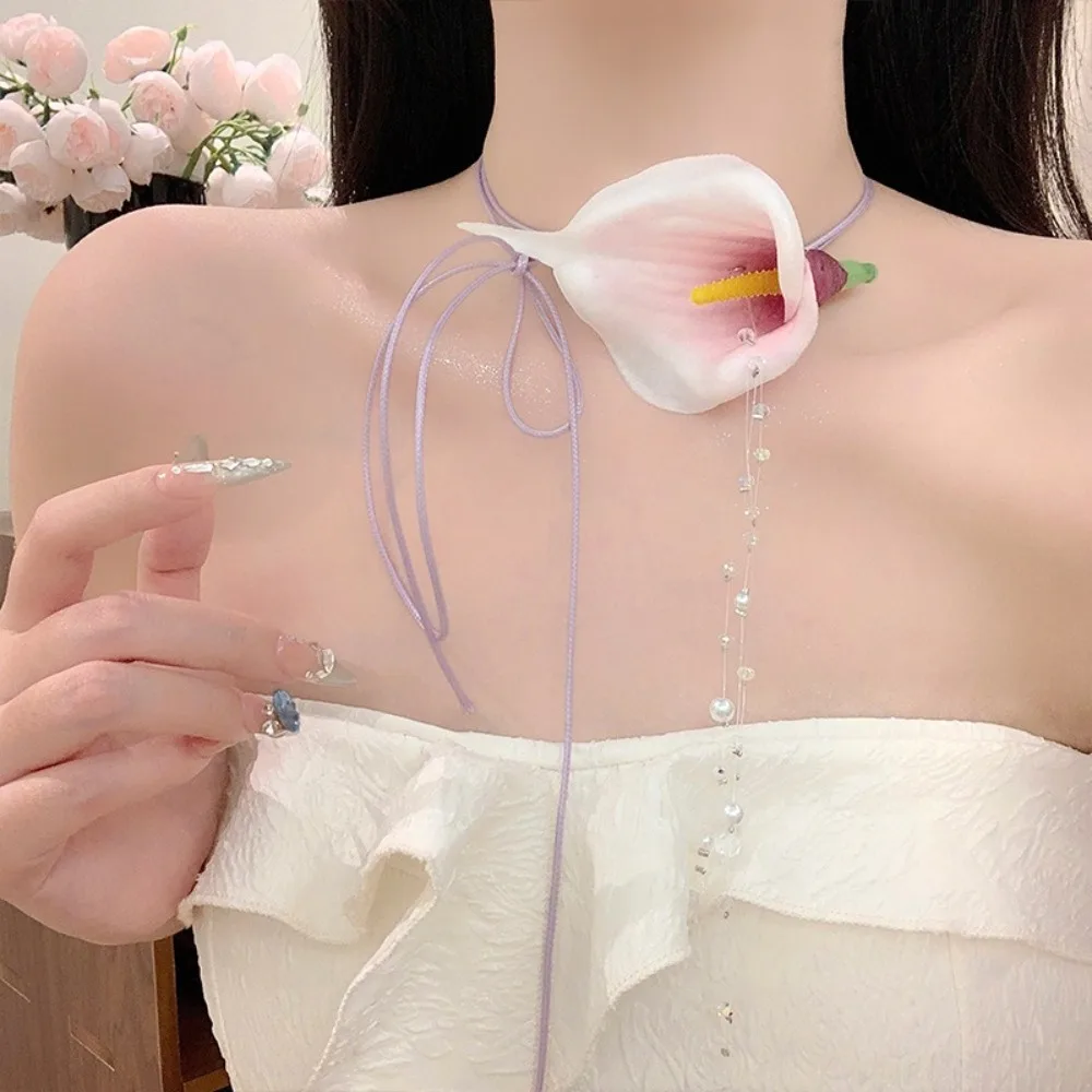Fashion Exaggerated Calla Lily - Pearl Choker Necklace Vintage 评论和价格