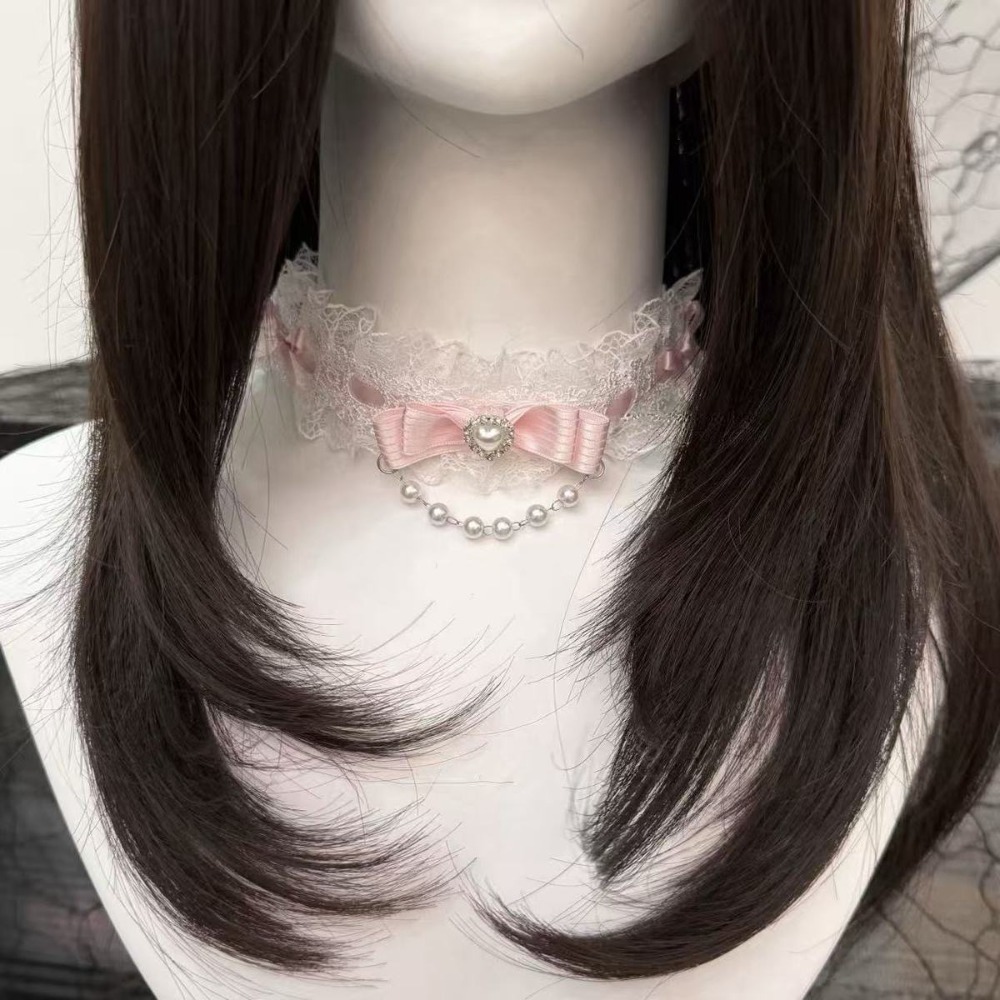 Lace Bow Ruffle Fashion Choker - Pearl Choker Necklace Vintage 评论和价格