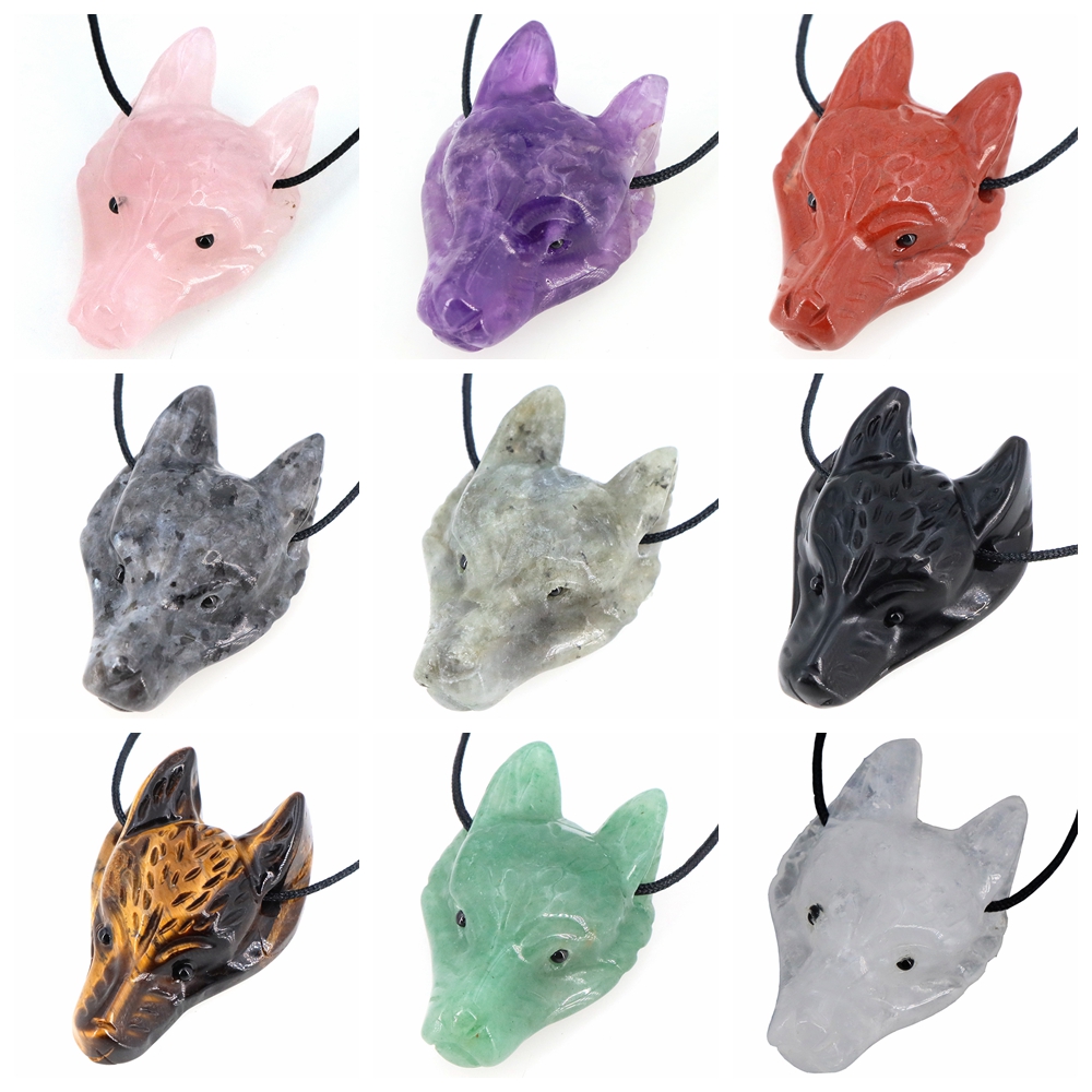 40mm Wolf Head Stone Pendant N - Crystal Pendant Necklace Natural Stone 评论和价格