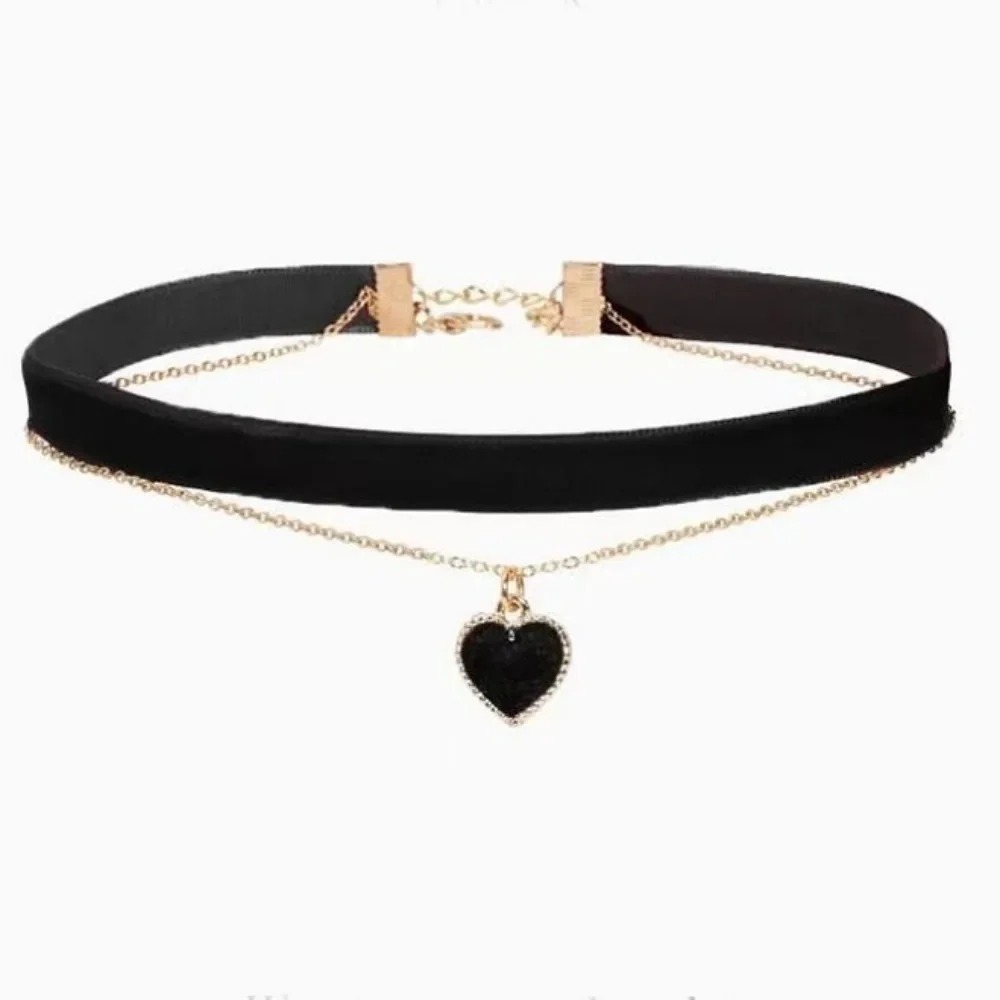 Multi Layer Black Peach Heart  - Layered Pendant Necklace Aesthetic 评论和价格
