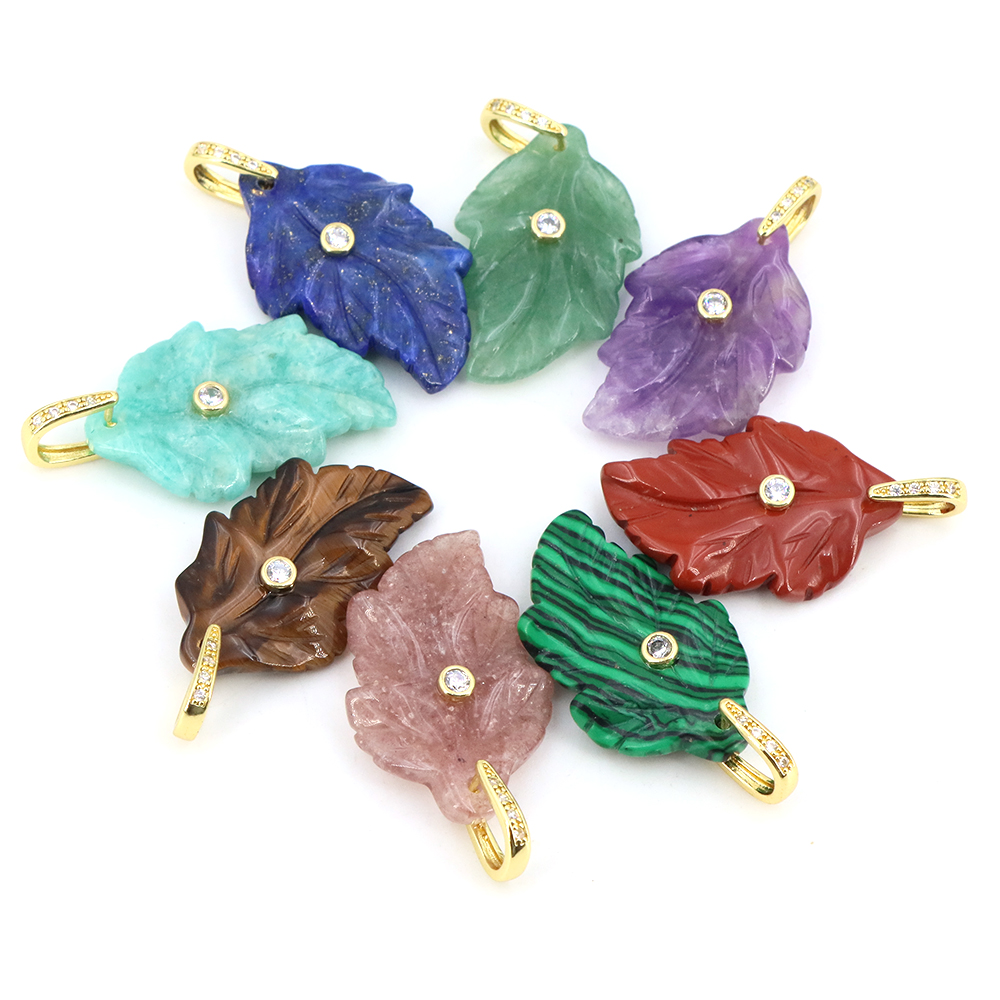 Natural Stone Leaf Pendant Hea - Crystal Pendant Necklace Natural Stone 评论和价格