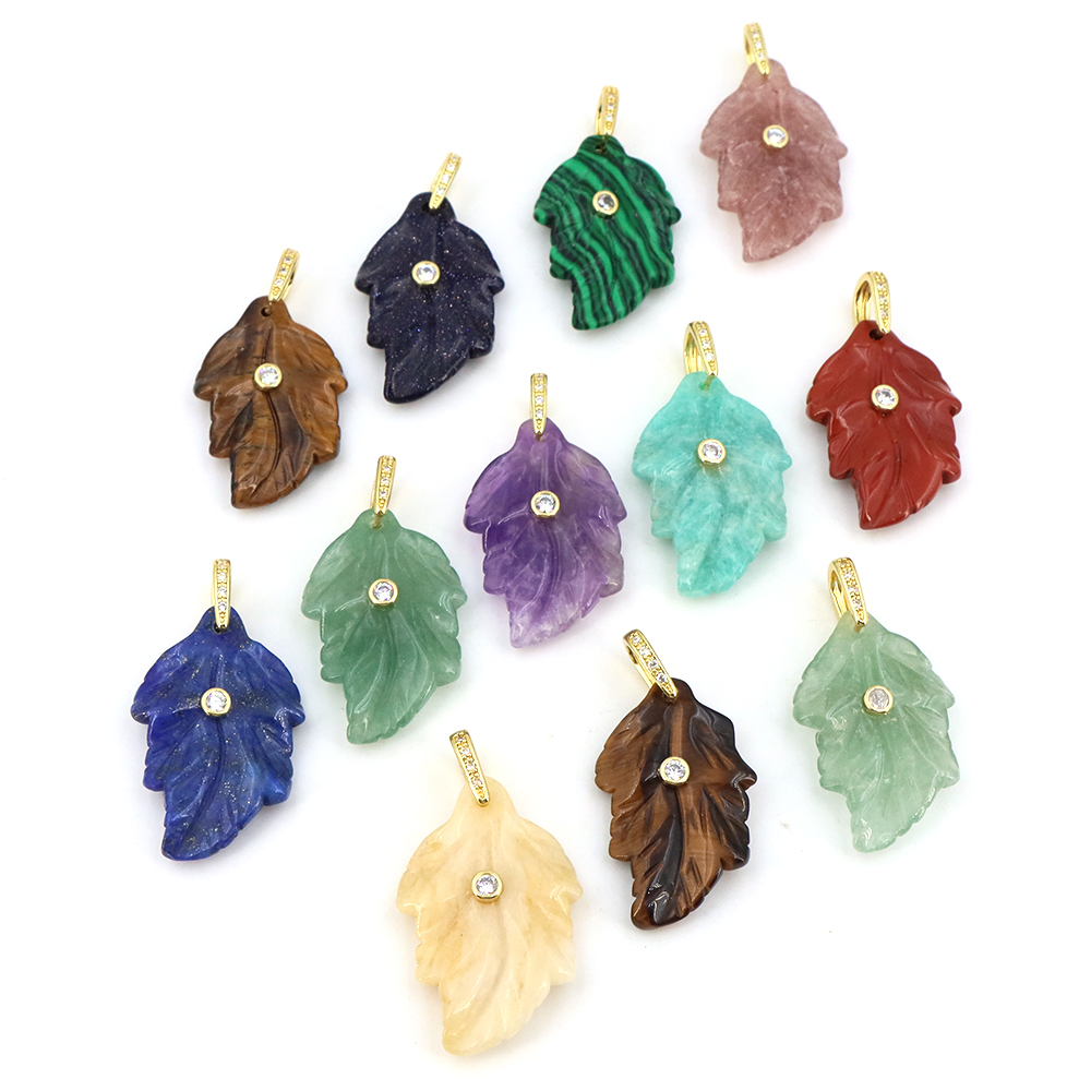 Natural Stone Leaf Pendant Hea - Crystal Pendant Necklace Natural Stone 评论和价格