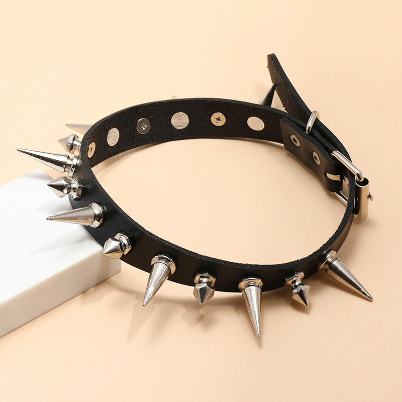Punk Long Spike Choker Faux Le - Goth Punk Spike Choker 评论和价格