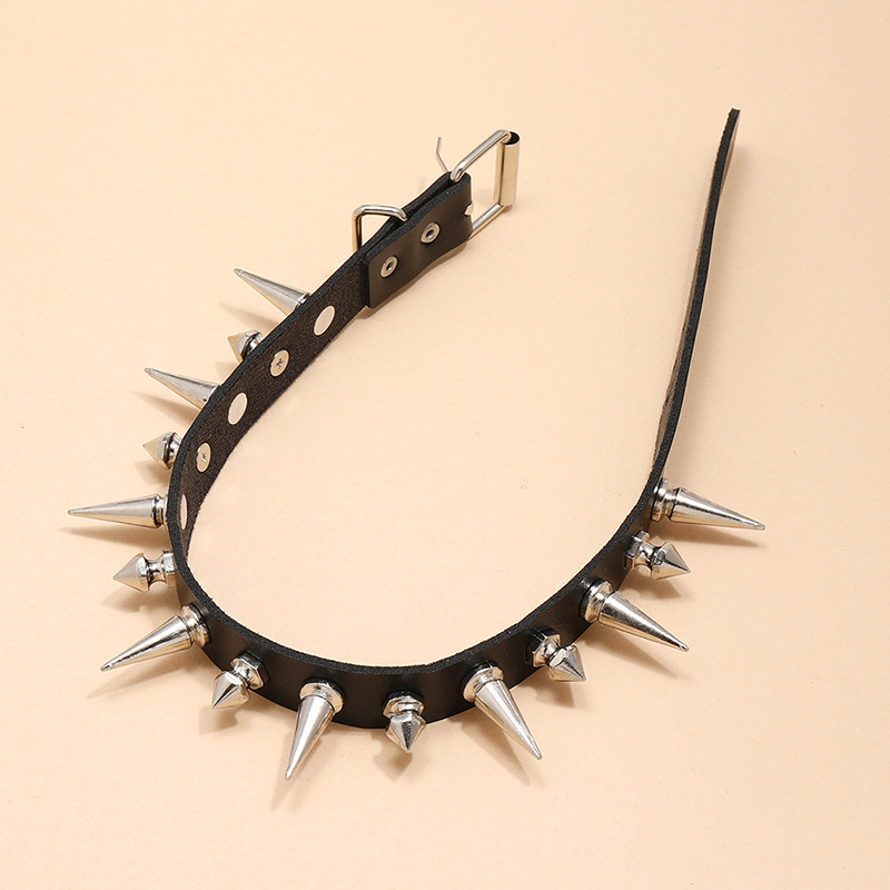 Punk Long Spike Choker Faux Le - Goth Punk Spike Choker 评论和价格
