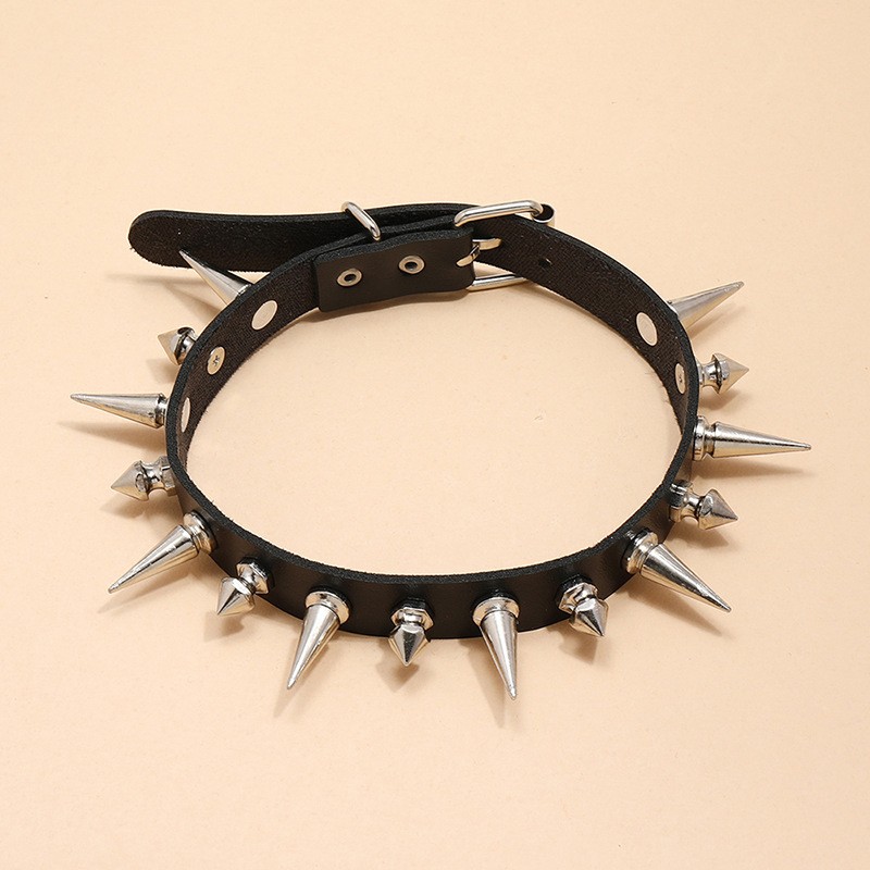 Punk Long Spike Choker Faux Le - Goth Punk Spike Choker 评论和价格