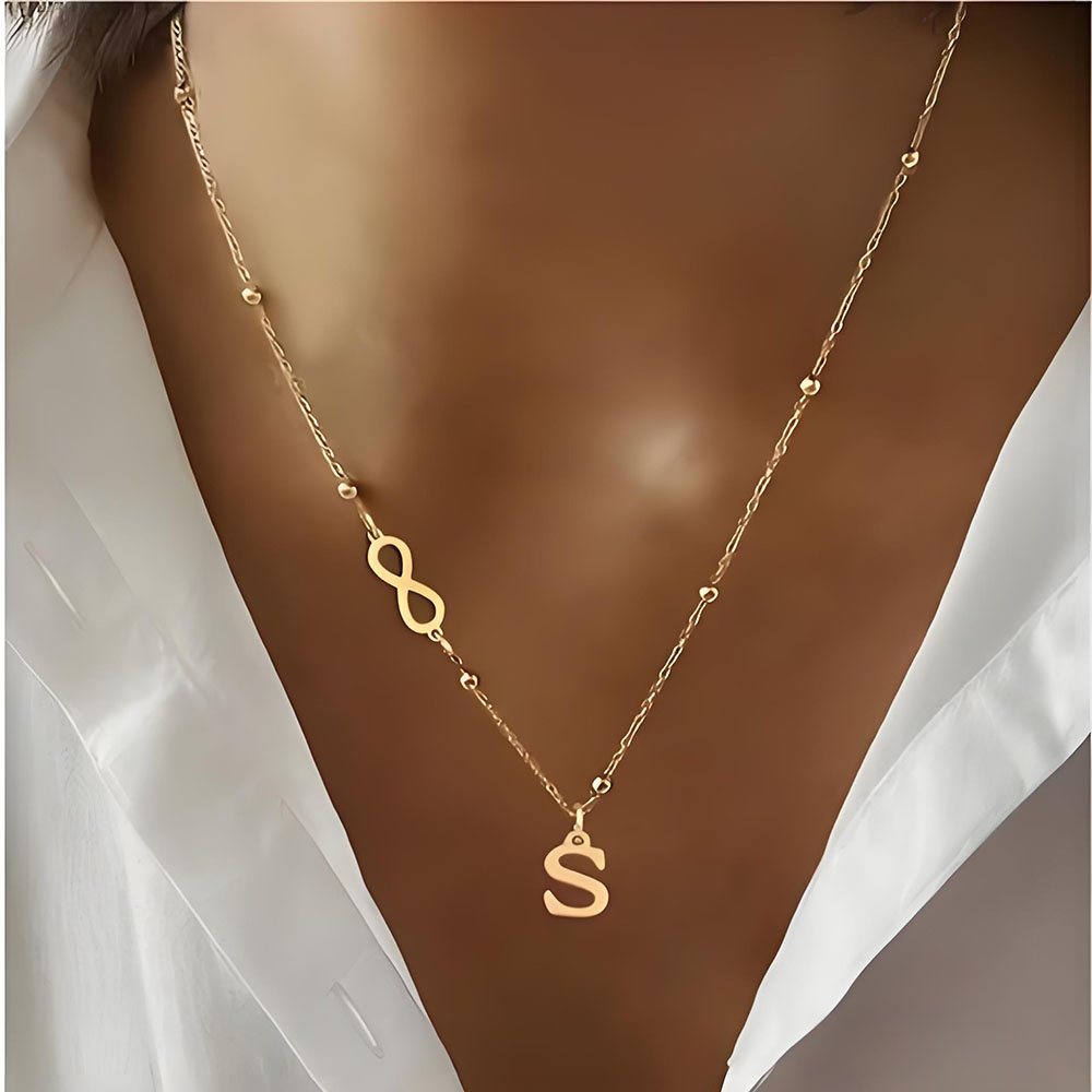 Custom Infinity Symbol Initial - Initial Letter Necklace 18K Gold 评论和价格