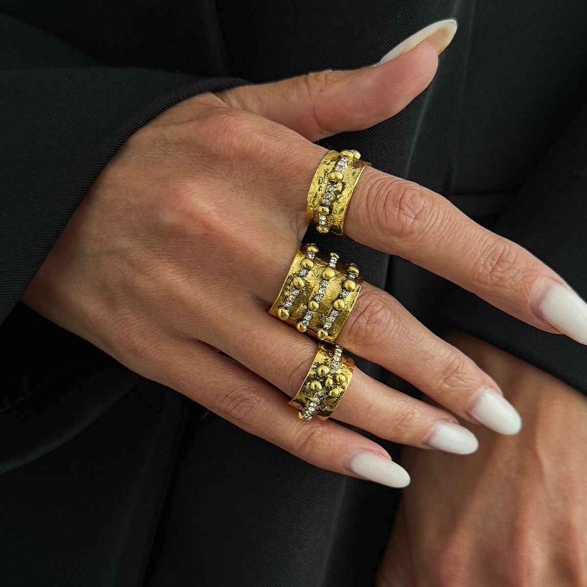 3Pcs Vintage Inlay Rhinestone  - Vintage Punk Knuckle Rings Set 评论和价格