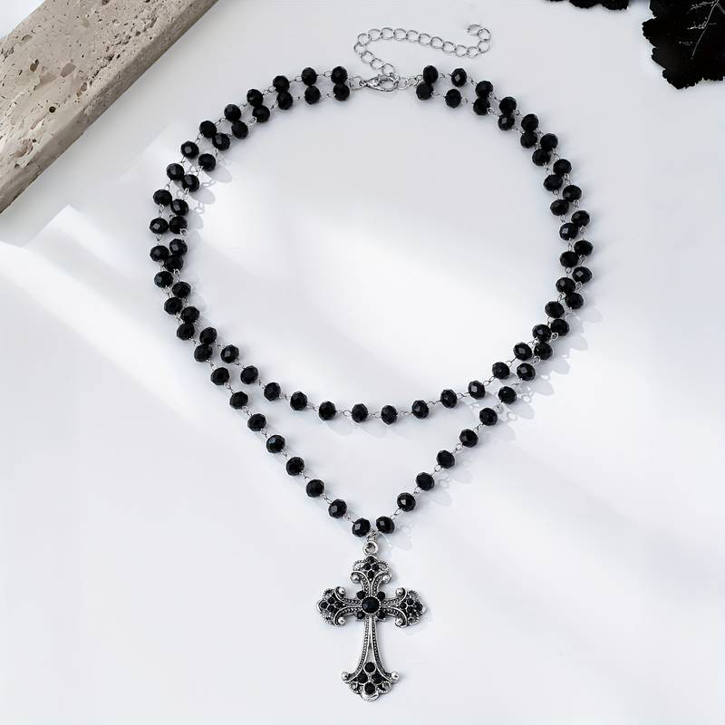 Y2K Grunge Gothic Layered Cros - Layered Pendant Necklace Aesthetic 评论和价格