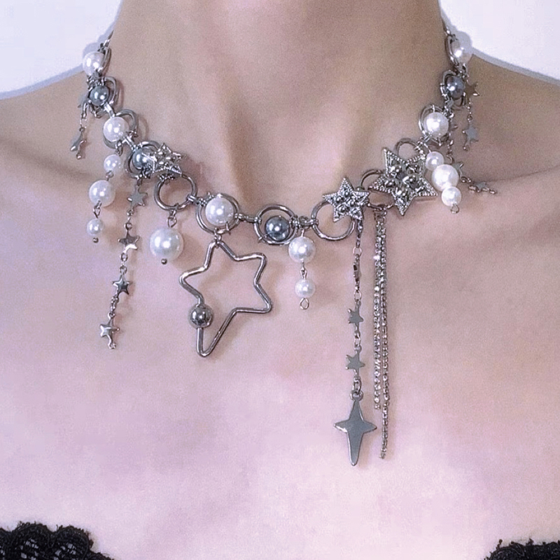 Y2K Jewelry Pearl Splicing Sta - Pearl Choker Necklace Vintage 评论和价格