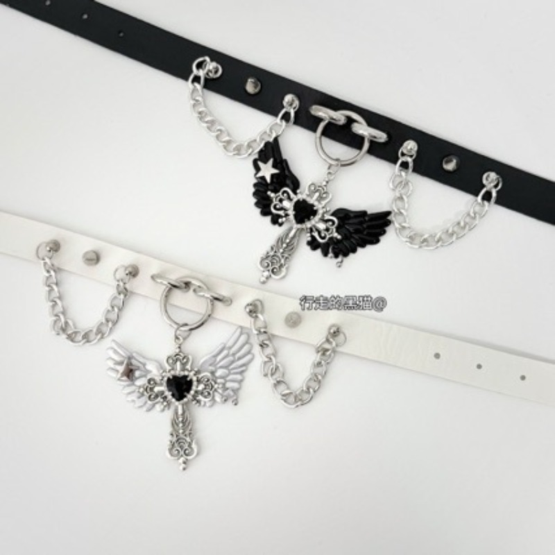 Gothic Subculture Angel Wing C - Layered Pendant Necklace Aesthetic 评论和价格