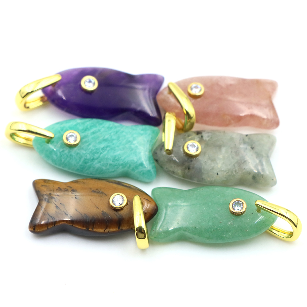 26mm Fish shaped Natural Stone - Crystal Pendant Necklace Natural Stone 评论和价格